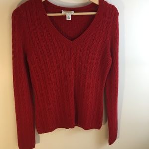 Talbots Wool Blend V-Neck Cable Knit Sweater